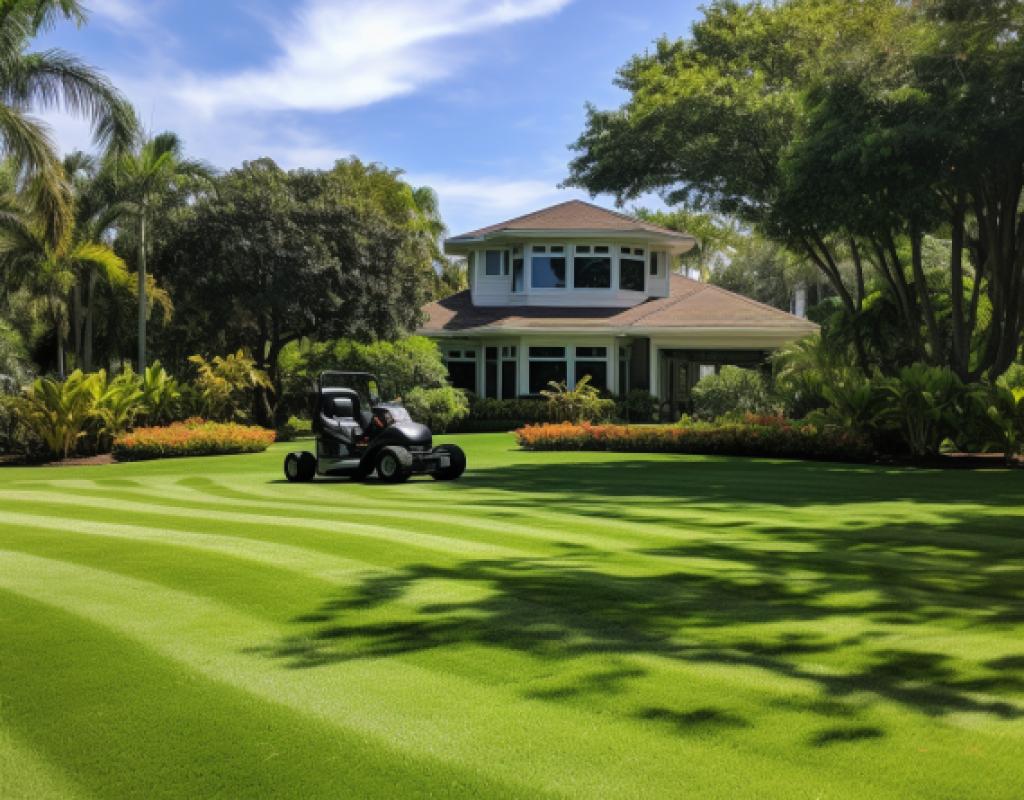 Florida backyard with new sod and flower beds by Elite Lawn Pros LLC